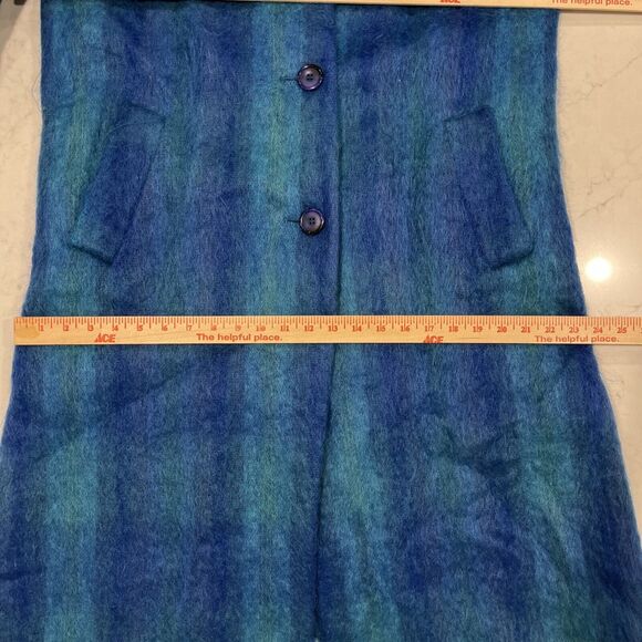 Paul Levy Vintage Blue Purple Green Plaid Striped Mohair Wool Coat Long 44” Bust - Picture 8 of 14